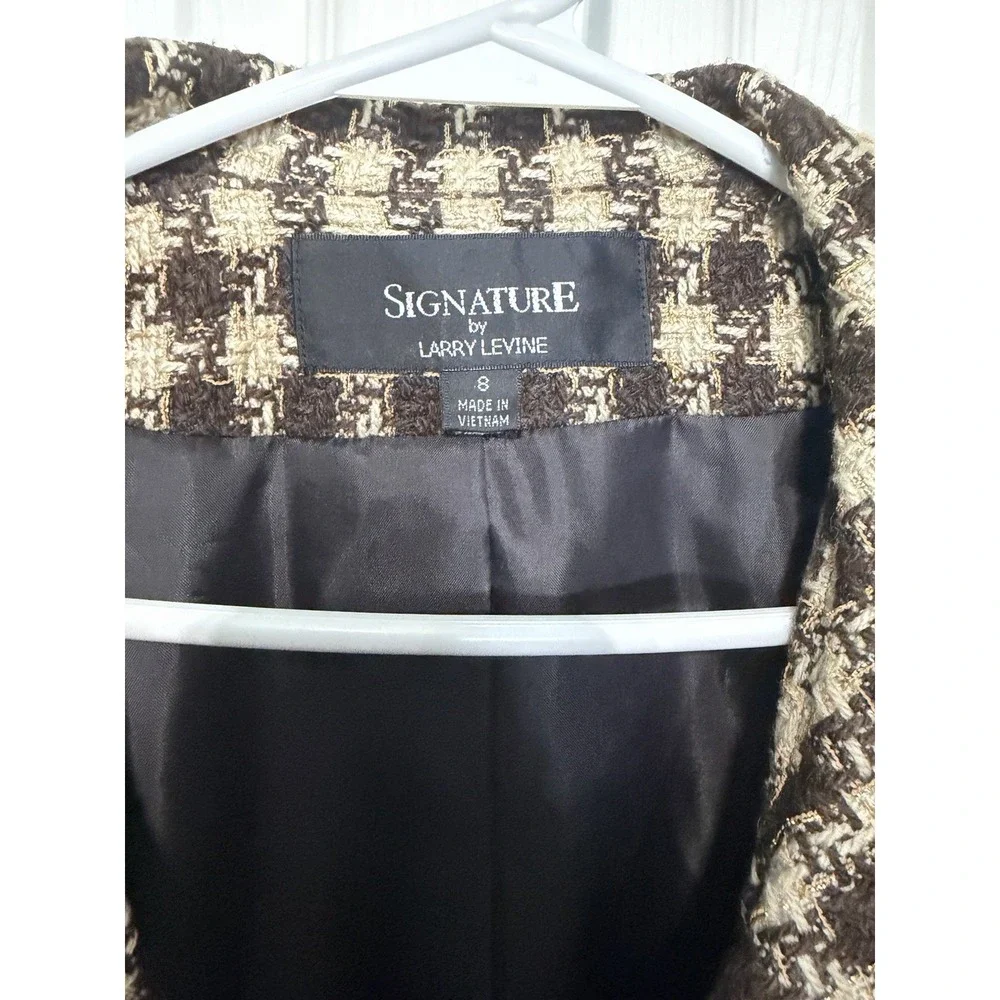 Signature by Larry Levin Women's Crop Blazer Brown Tweed Size 8‎